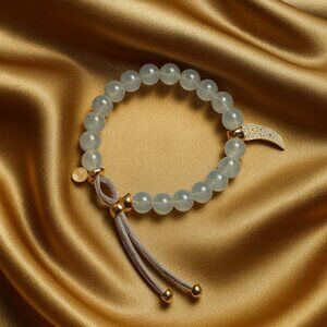 EXPRESS Gray Beaded Adjustable Bracelet with Gold Charm | Minimalist Jewelry